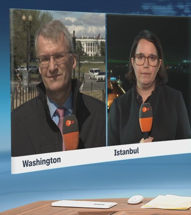 ZDF-Korrespondenten Elmar Theveßen und Phoebe Gaa 