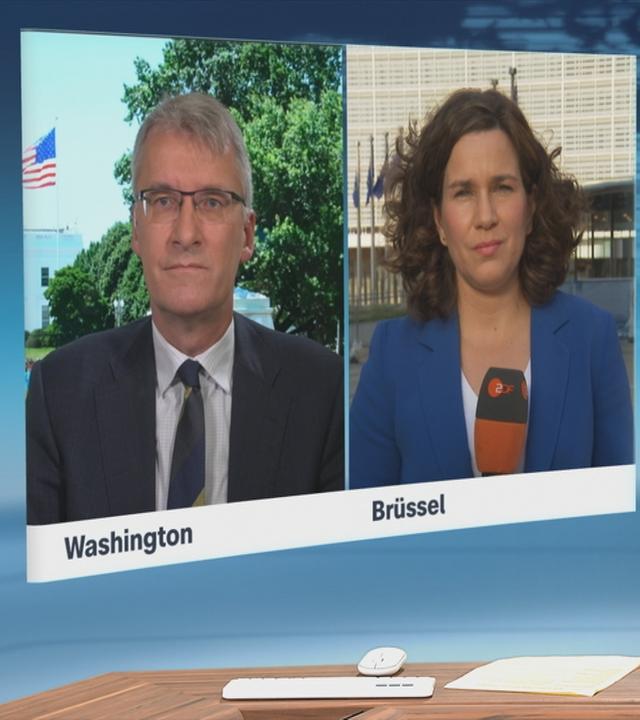 ZDF-Korrespondent Elmar Theveßen und ZDF-Korrespondentin Isabelle Schäfers berichten ins ZDFheute Studio.