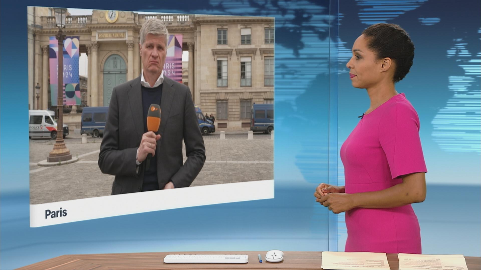 ZDF-Korrespondent Thomas Walde, zugeschaltet aus Paris, im Gespräch mit Moderatorin Jana Pareigis im Studio.