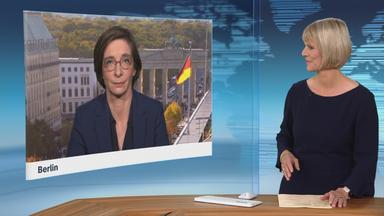 Moderatorin im Schaltgespräch mit ZDF-Hauptstadtkorrespondentin Diana Zimmermann