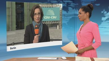 Moderatorin im Schaltgespräch mit ZDF-Korrespondentin Diana Zimmermann