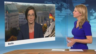 Moderatorin im Schaltgespräch mit ZDF-Hauptstadtkorrespondentin Diana Zimmermann