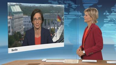 Moderatorin im Schaltgespräch mit ZDF-Hauptstadtkorrespondentin Diana Zimmermann