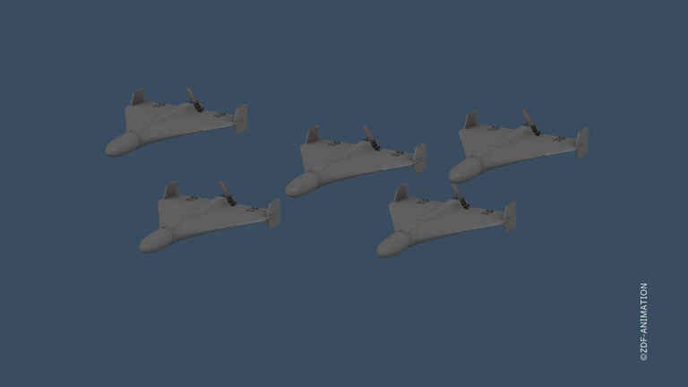 Grafikvideo, das die Kamikaze-Waffe des Iran und seine Weiterentwicklung zeigt.