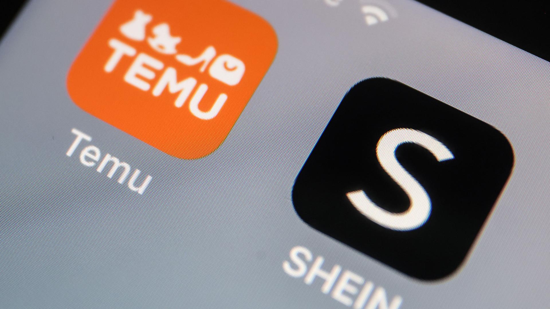 Logos der Internet-Shops Temu und Shein