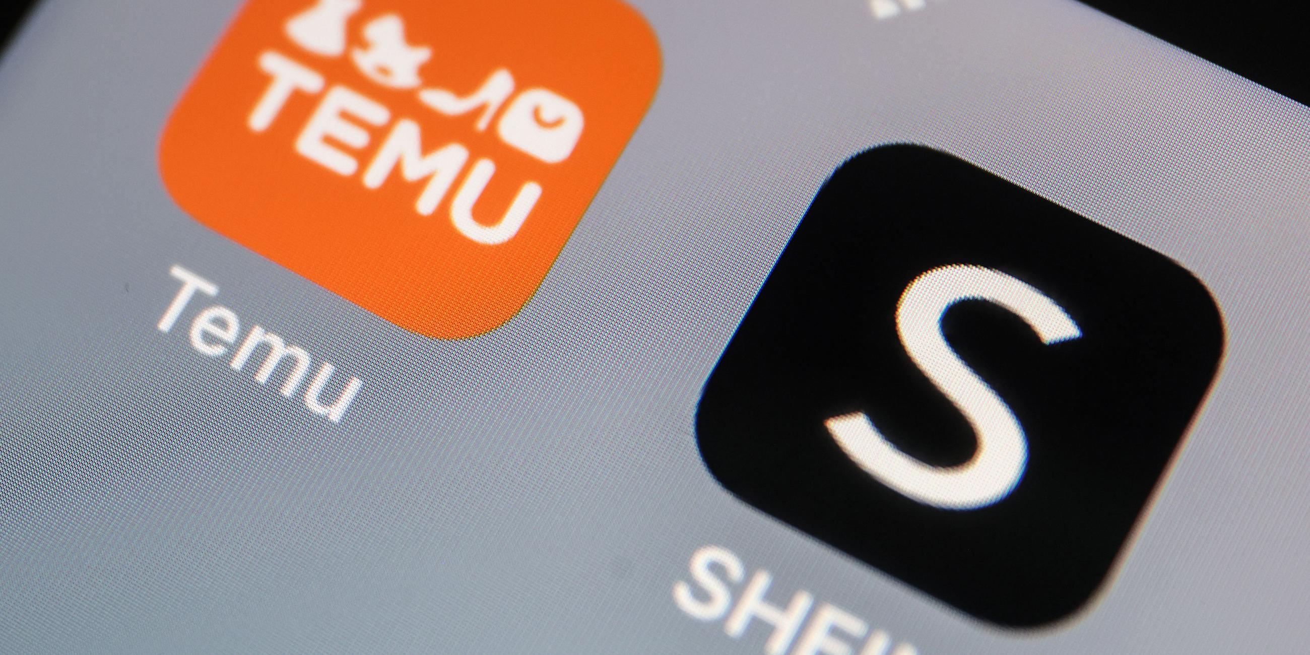Logos der Internet-Shops Temu und Shein