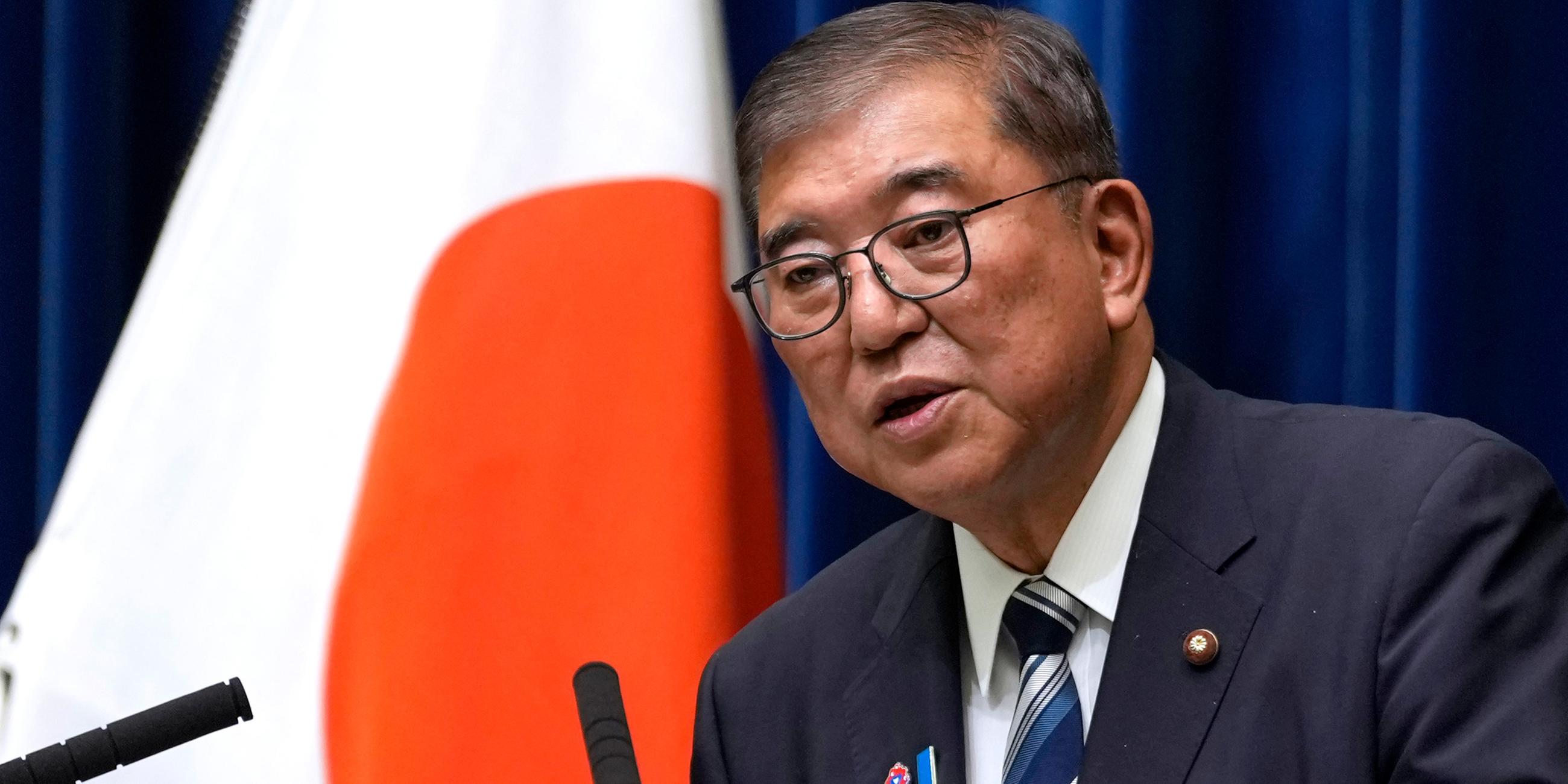 Japans Primierminister Shigeru Ishiba gibt seinen Rücktritt bei einer Pressekonferenz am 07.09.2025 bekannt.