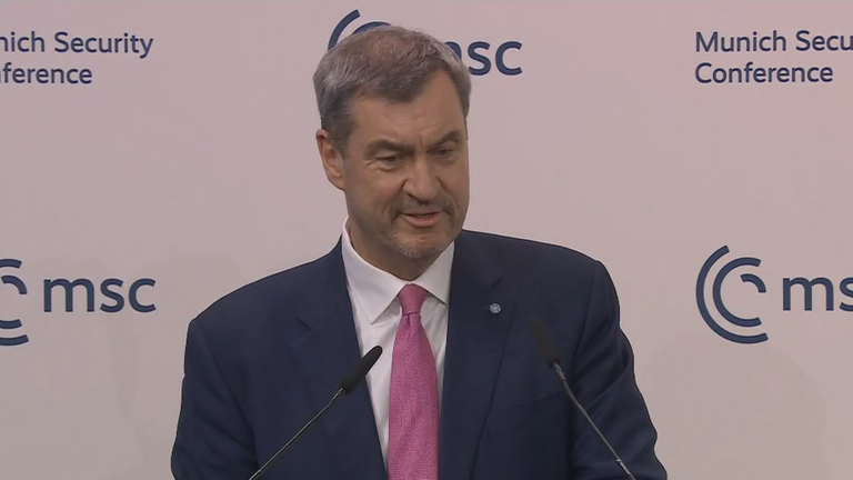 Markus Söder bei der Münchner Sicherheitskonferenz am Redepult