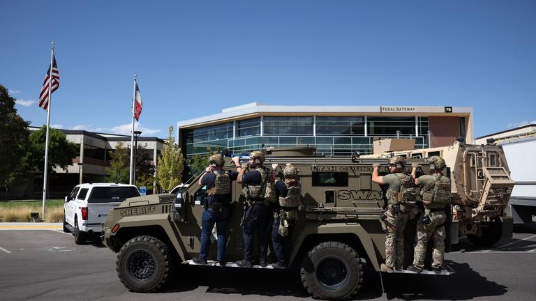 Sicherheitskräfte auf dem Utah Valley University Campus nach dem Attentat auf Charlie Kirk