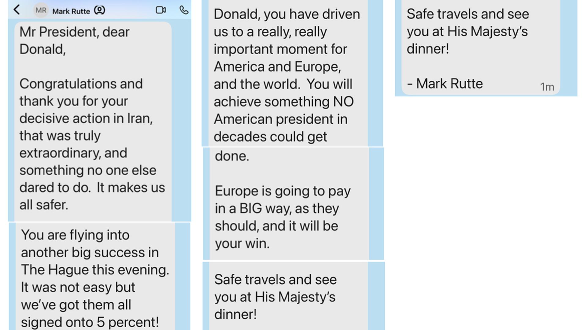 SMS von Mark Rutte an Donald Trump
