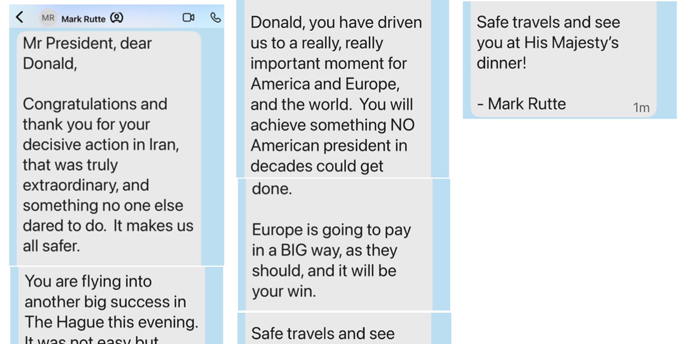 SMS von Mark Rutte an Donald Trump