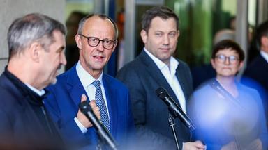 Vr.n.l.: Markus Söder, Friedrich Merz, Lars Klingbeil und Saskia Esken