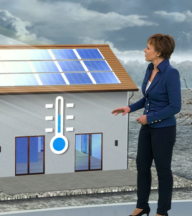 3D-Grafik, Katja Horneffer, Haus, Solarzellen, Schnee