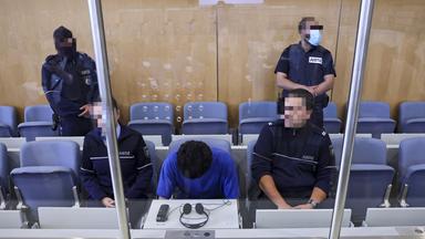 Defendant Issa Al H. (C) attends the start of his trial over the Solingen city festival knife attack, at the Higher Regional Court, in Duesseldorf, Germany, 27 May 2025.