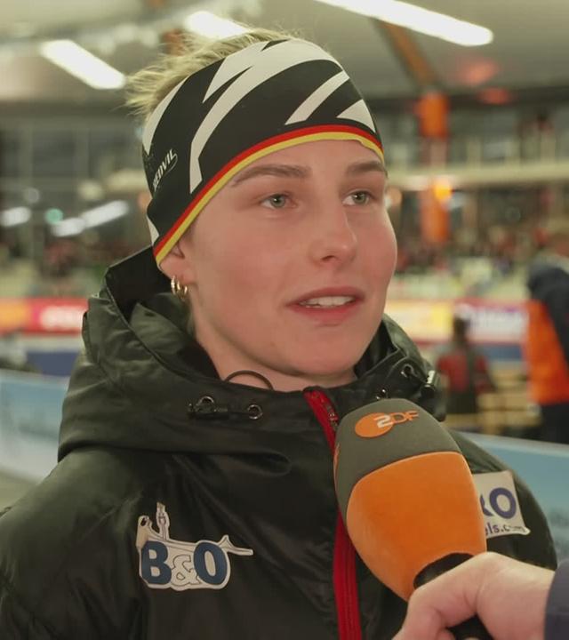 Eisschnellläuferin Sophie Warmuth im ZDF-Interview mit Hermann Valkyser