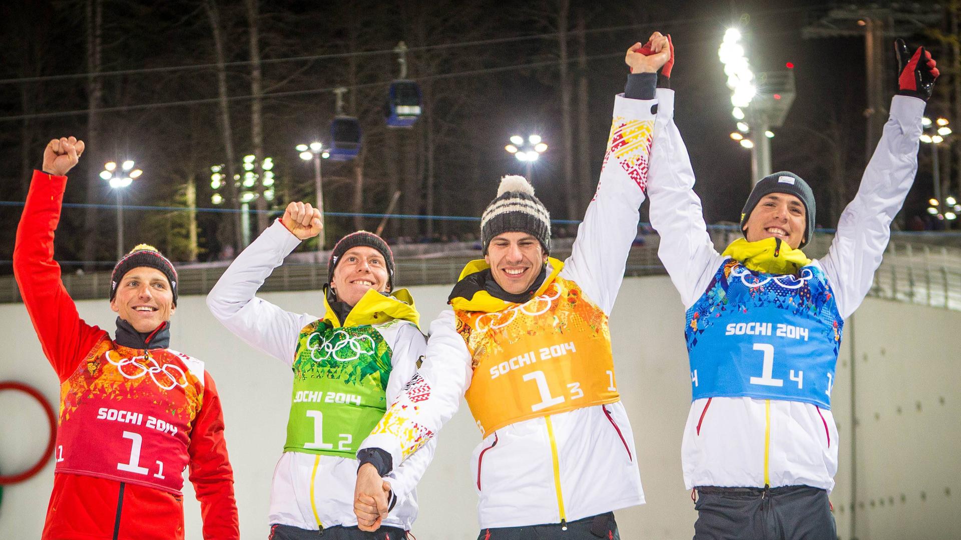 Archiv: Biathlon Staffel Männer 2014 im Bild: Erik Lesser (Deutschland), Daniel Böhm (Deutschland), Arnd Peiffer (Deutschland) und Simon Schempp (Deutschland)