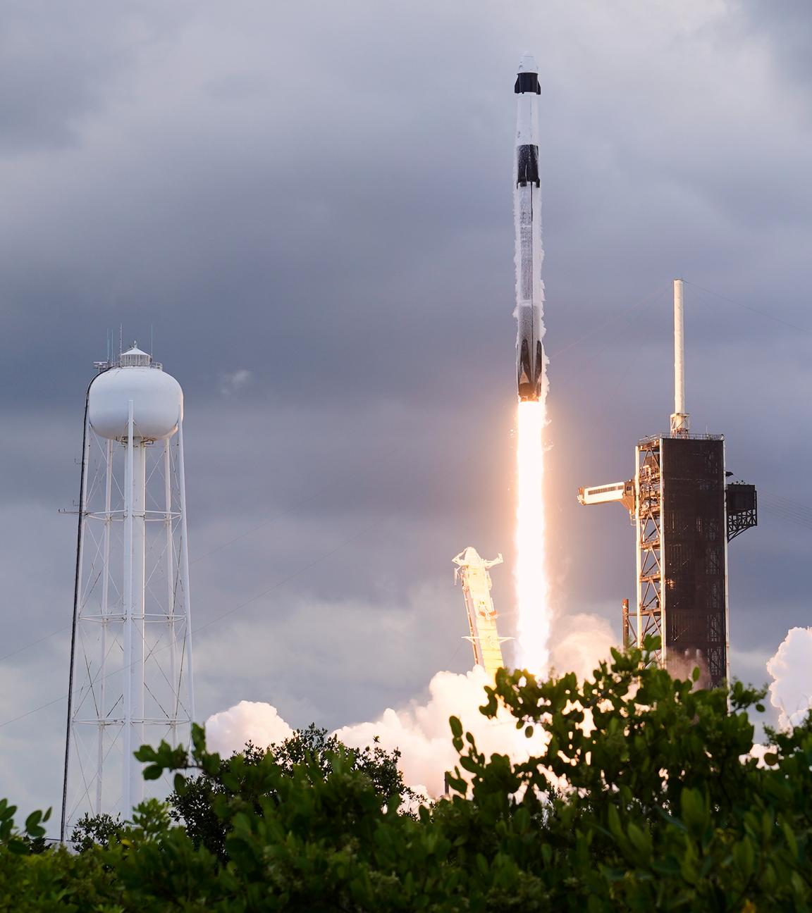 Eine SpaceX-Falcon 9-Rakete startet in Florida.