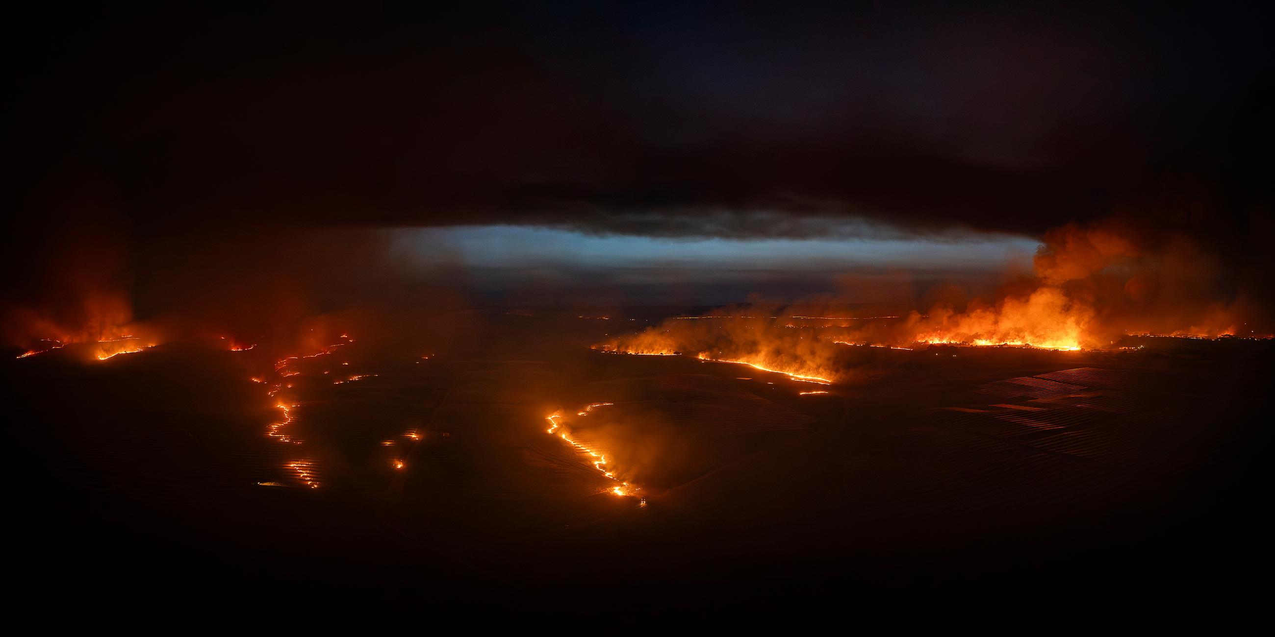 Blick auf den Waldbrand in Casar de Cáceres, Spanien.