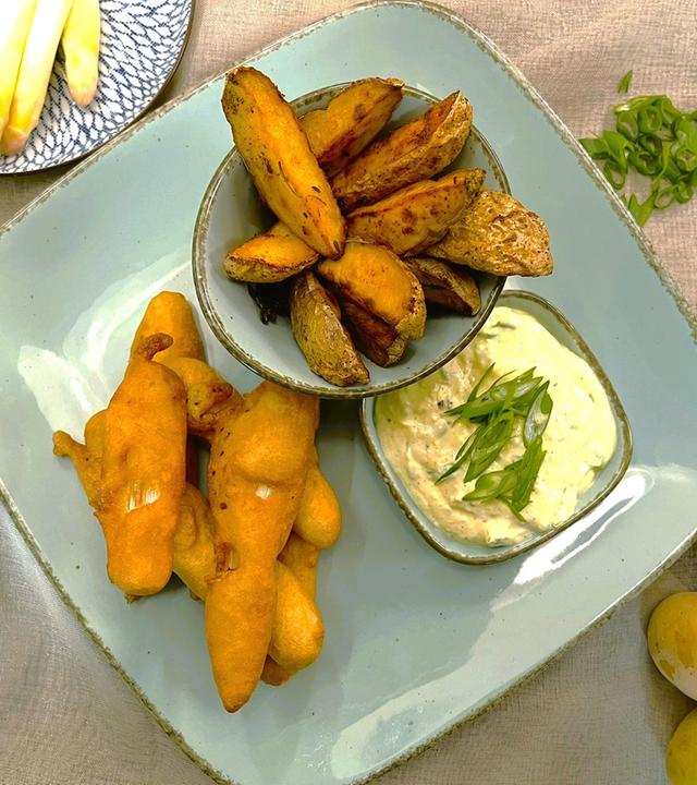 Spargel-Nuggets im Malzbierteig