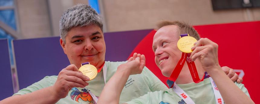 Das Boccia Turnier der Nationalen Spiele der Special Olympics am Donnerstag (18. Juni 2026) in der Joachim-Deckarm-Halle in Saarbrücken. Gold gewannen unter anderem Hanni Kjeldsen und Thomas Hartmann aus Bremen . 