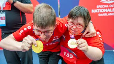 Das Boccia Turnier der Nationalen Spiele der Special Olympics am Donnerstag (18. Juni 2026) in der Joachim-Deckarm-Halle in Saarbrücken. Gold gewannen unter anderem Nadine Katzenhauer und Uli Maaß von der Lebenshilfe Rostock.