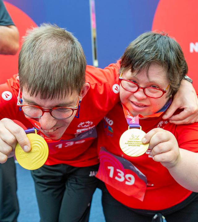 Das Boccia Turnier der Nationalen Spiele der Special Olympics am Donnerstag (18. Juni 2026) in der Joachim-Deckarm-Halle in Saarbrücken. Gold gewannen unter anderem Nadine Katzenhauer und Uli Maaß von der Lebenshilfe Rostock.