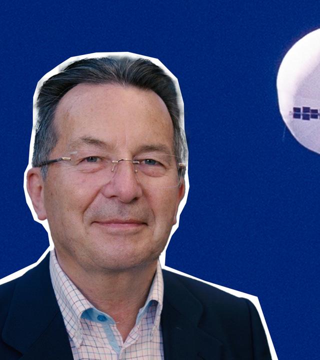 Im Vordergrund ist Militärexperte und Oberst a.D. Ralph Thiele zu sehen; hinter ihm der Himmel mit dem chinesischen Ballon über den USA. 