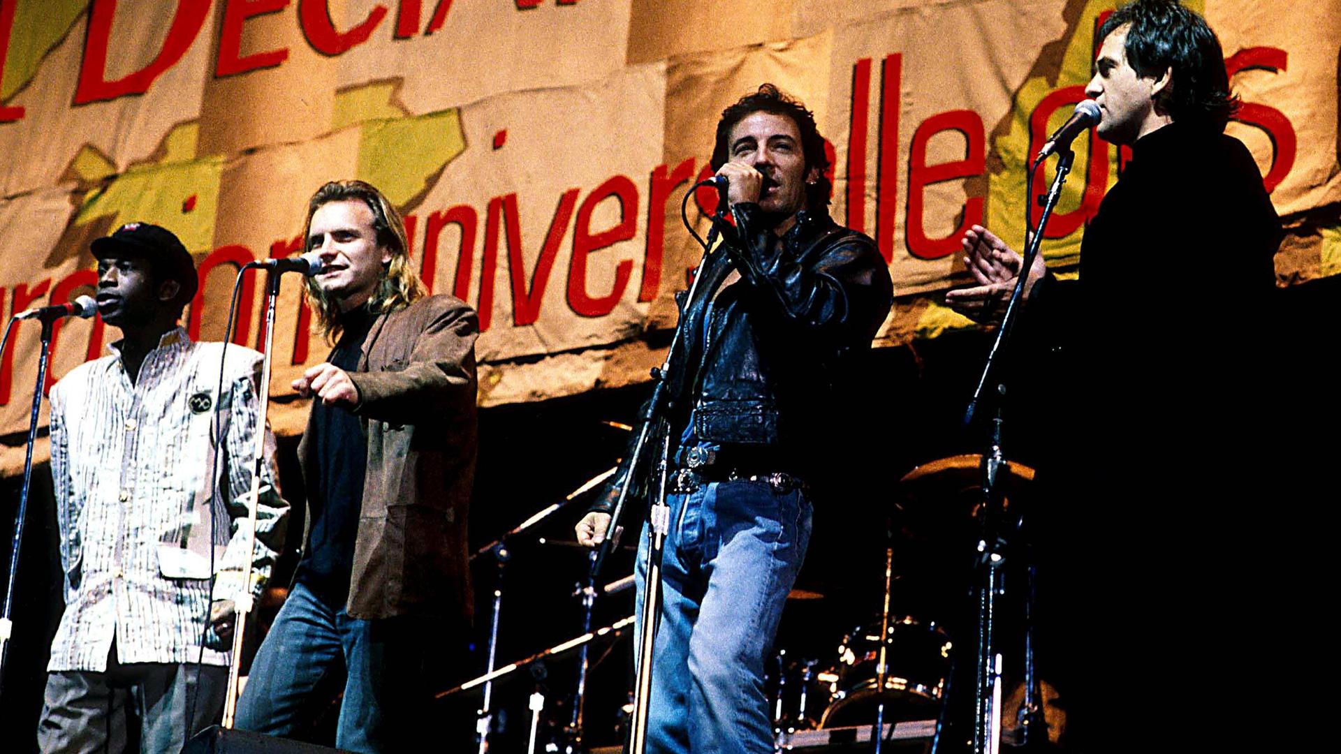 Bruce Springsteen und Sting auf der Bühne 1988