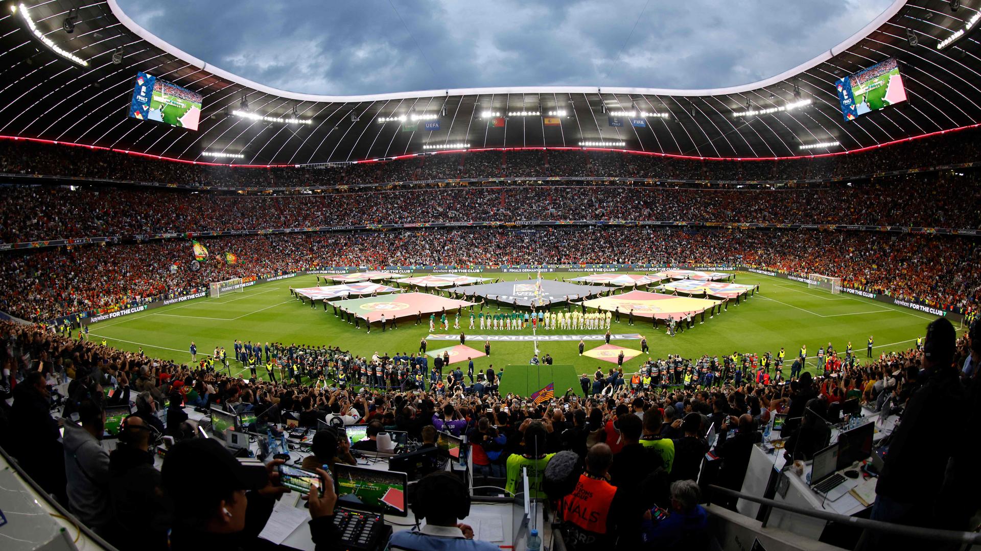 Das Stadion vor dem Beginn des Endspiels der UEFA Nations League zwischen Portugal und Spanien in München