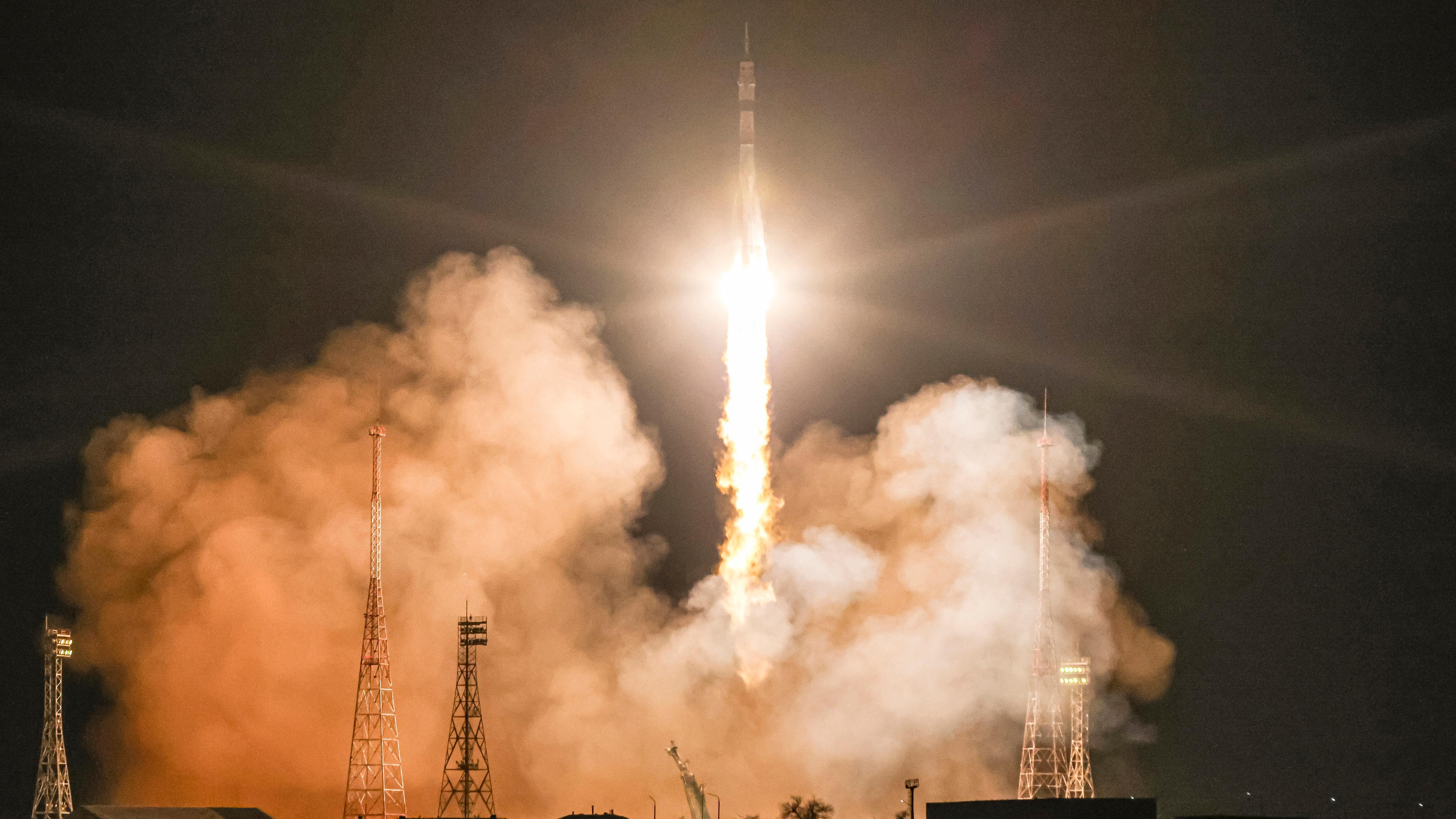 Start der Sojus-MS-23-Kapsel am 24. 02. 2023 in Baikonur, Kasachstan.