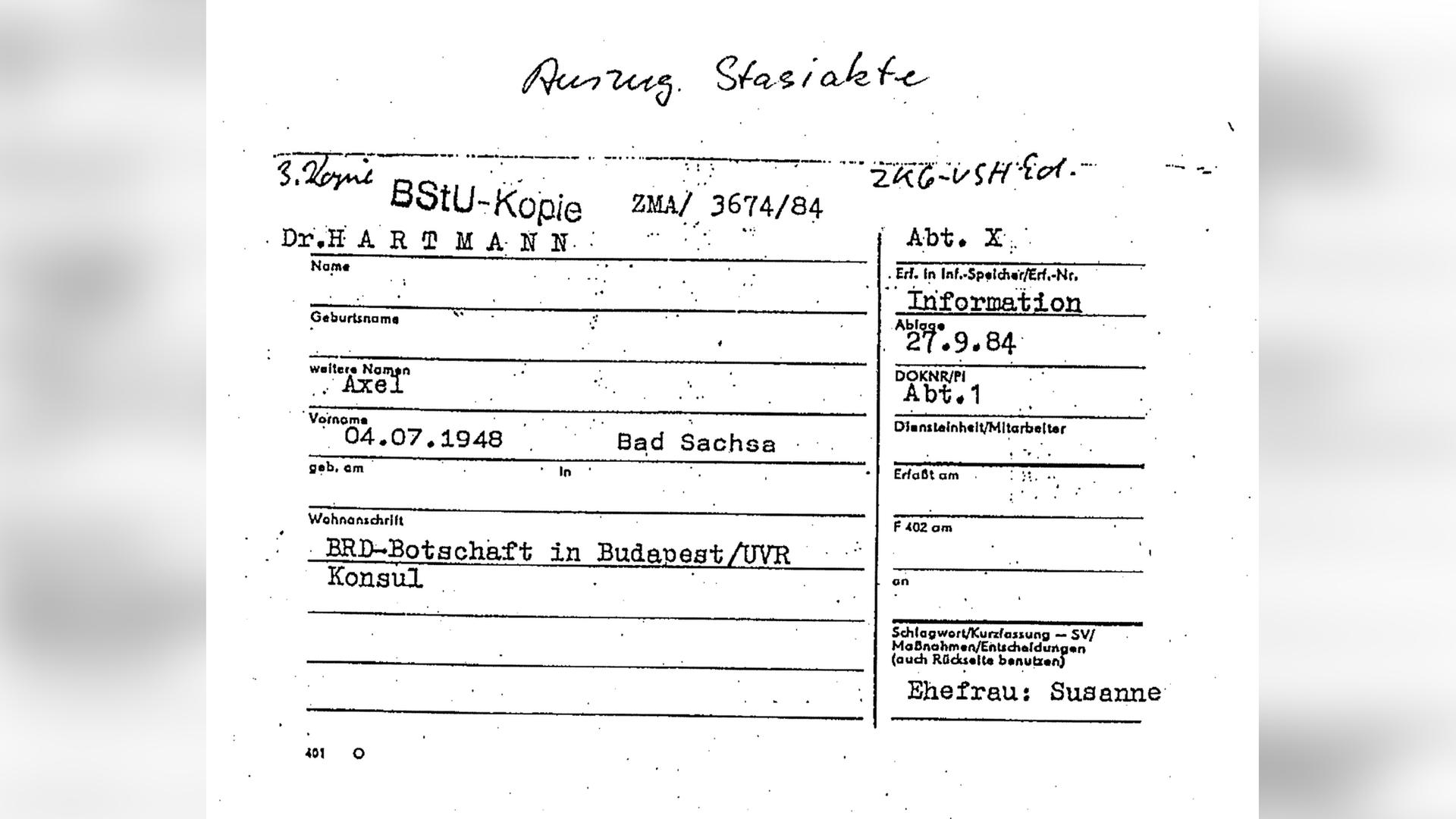 Axel Hartmann gerit auch ins Visier der Stasi, sein Fazit: "Die wussten genau Bescheid."