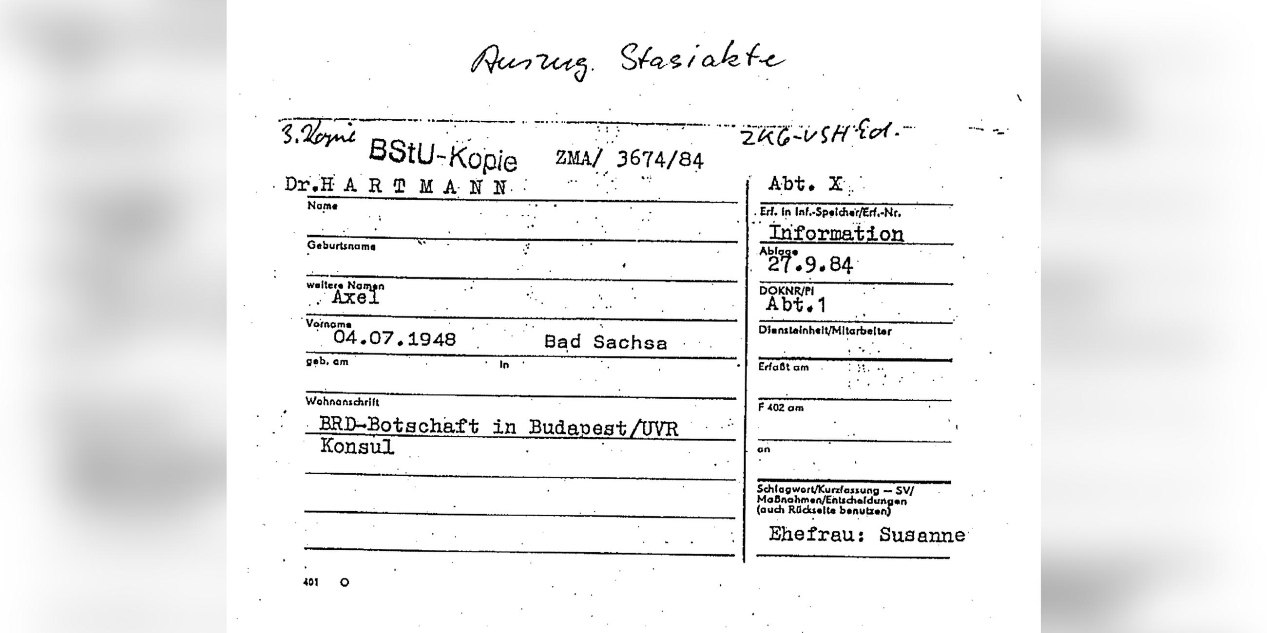 Axel Hartmann gerit auch ins Visier der Stasi, sein Fazit: "Die wussten genau Bescheid."