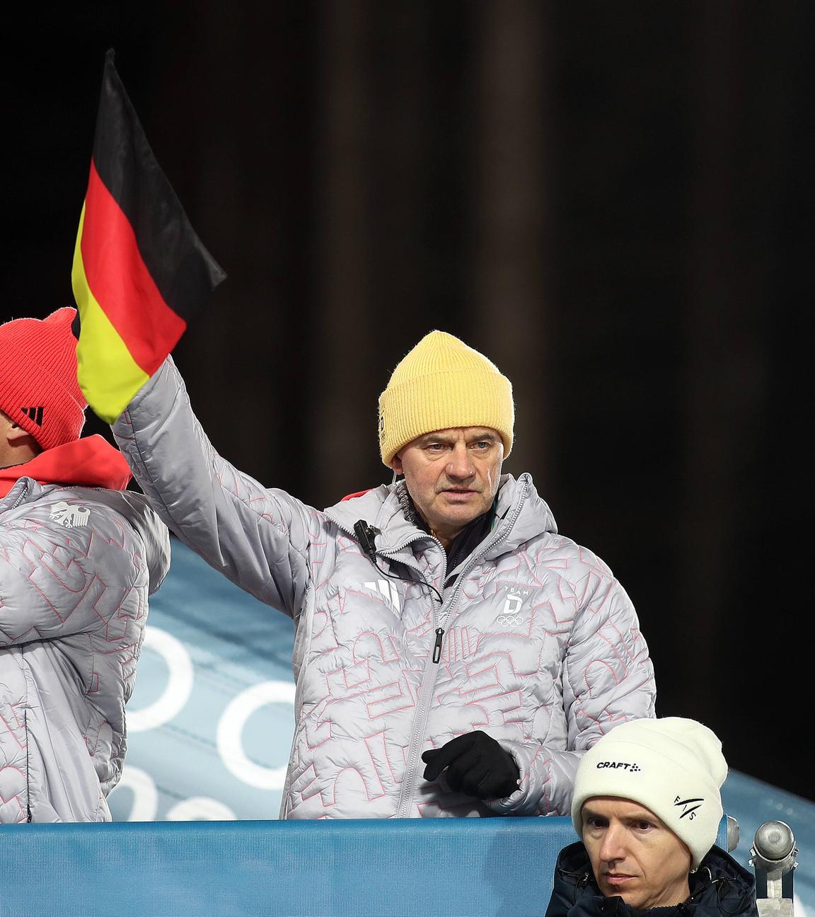 Andreas Mitter und Stefan Horngacher am Trainerturm bei den Olympischen Winterspielen in Val di Fiemme