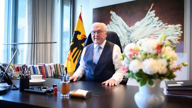 Bundespräsident Frank-Walter Steinmeier nimmt in seinem neuen Arbeitszimmer.