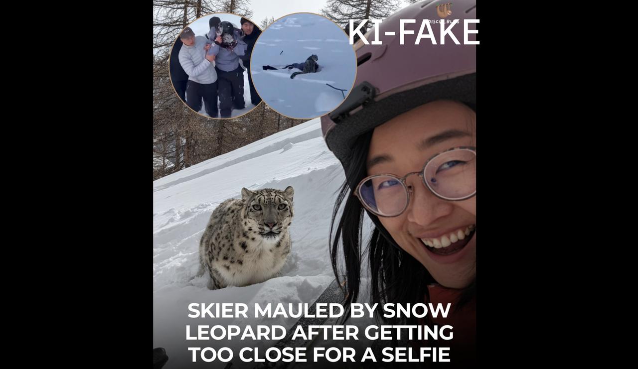 Screenshot KI-Fake: Angriff eines Schneeleoparden in China