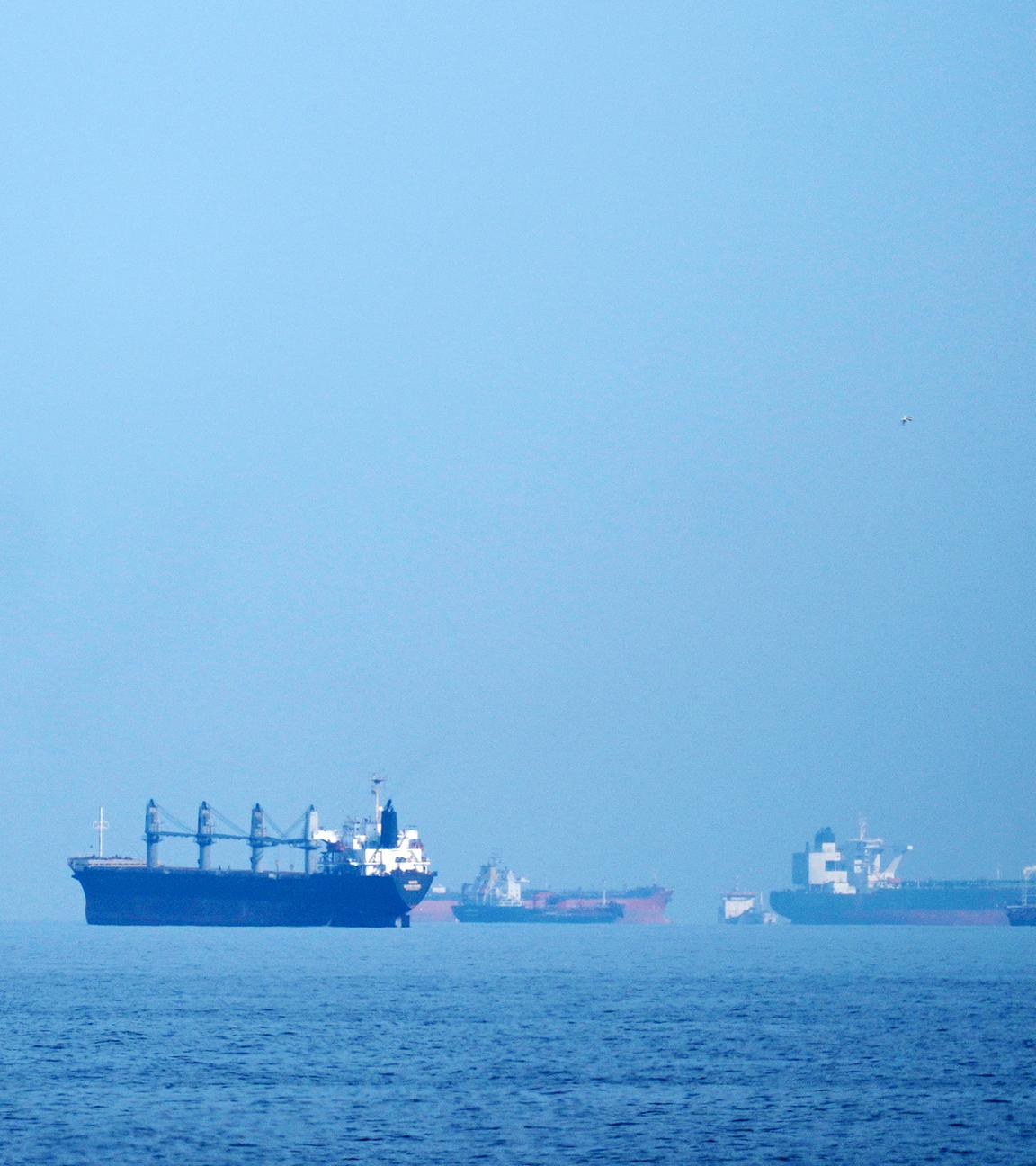 Öltanker und Frachtschiffe reihen sich in der Straße von Hormus auf, gesehen von Khor Fakkan, aufgenommen am 11.03.2026