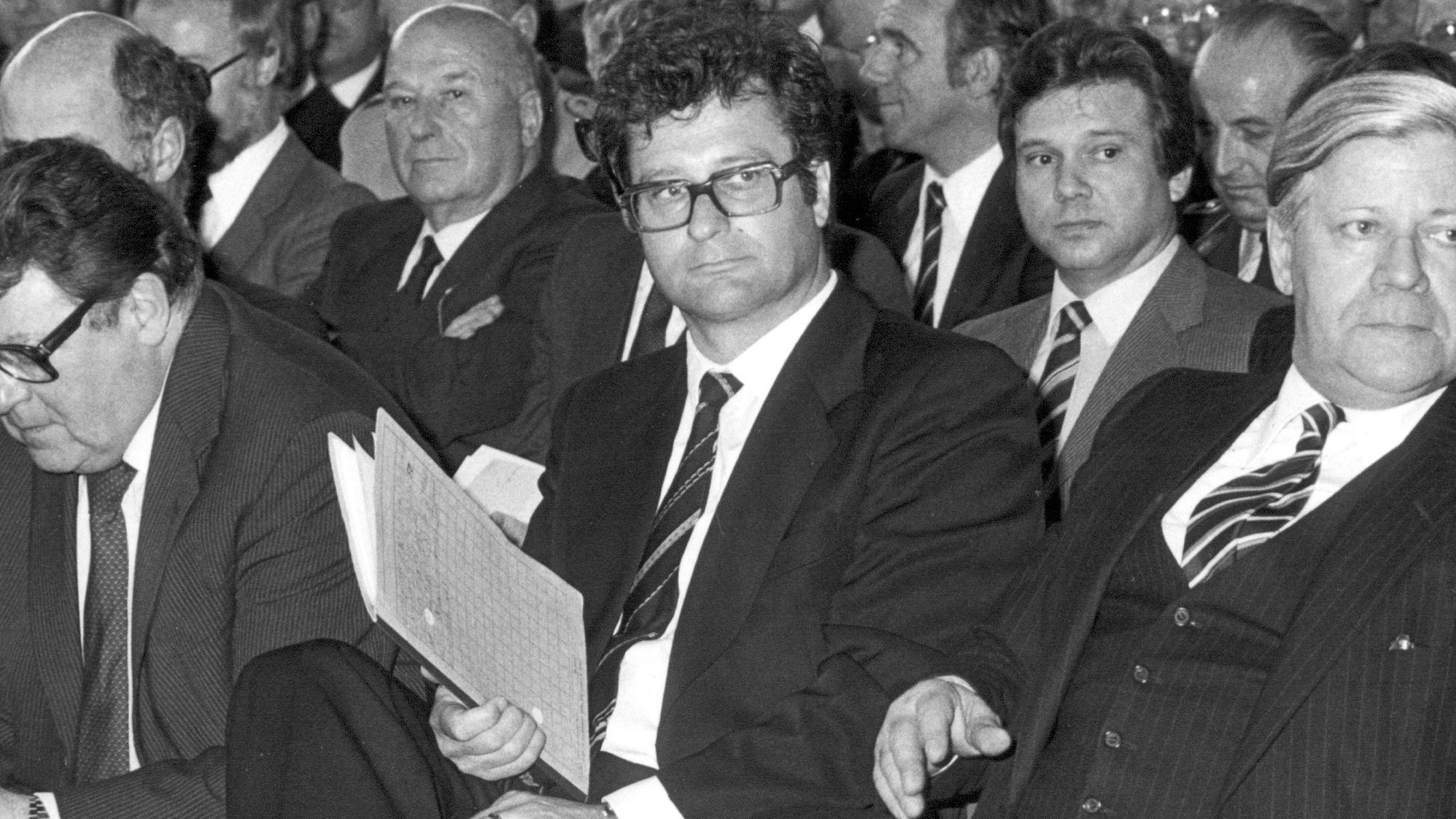 Franz Josef Strauß (CSU), Klaus Kinkel (FDP) und Helmut Schmidt (SPD) - (Archivbild vom 01.04.1981)