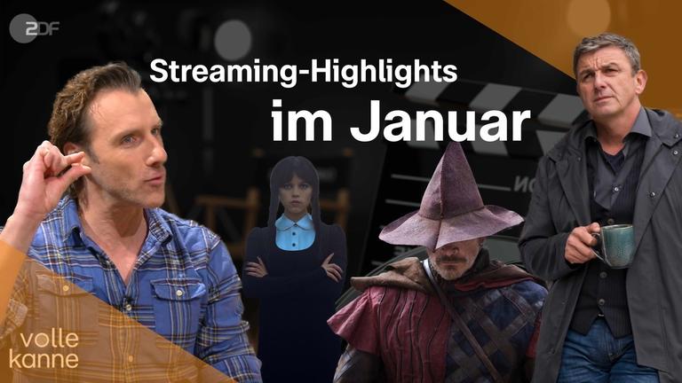 Grafik mit Aufschrift "Streaming-Highlights im Januar", sowie Foto von Patrick Lipke und Ausschnitte aus verschiedenen Serien