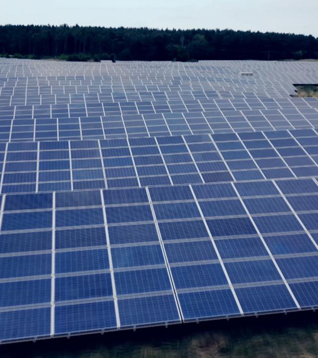 Fläche mit vielen Solarpanelen