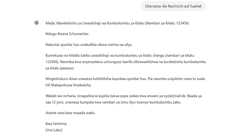 Tipp 6: Übersetzen auf Suaheli