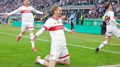 Nick Woltemade vom VfB Stuttgart feiert das erste Tor seiner Mannschaft Jubel jubelt nach seinem Tor zum 0:1.