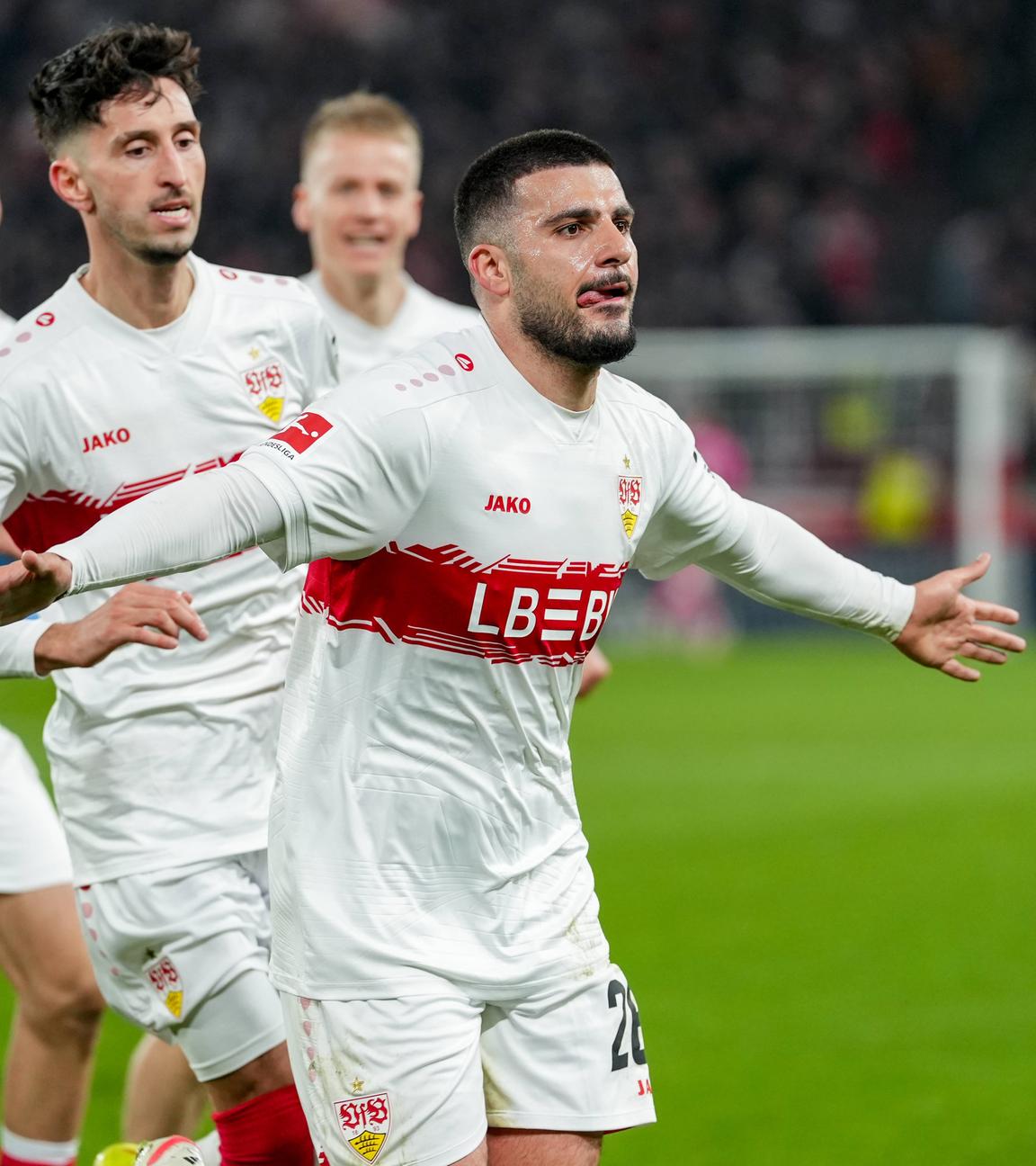 Deniz Undav (VfB Stuttgart) jubelt nach seinem Tor zum 1:0 am 15.03.2026 in Stuttgart.
