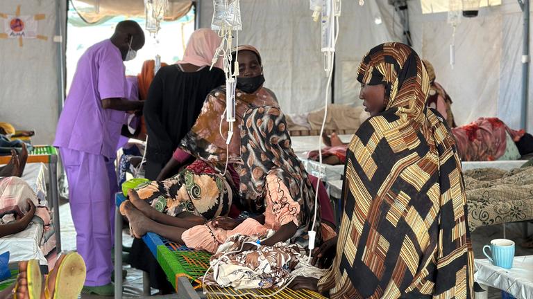 Cholera infected patients receive treatment in the cholera isolation centre at the refugee camps of western Sudan
