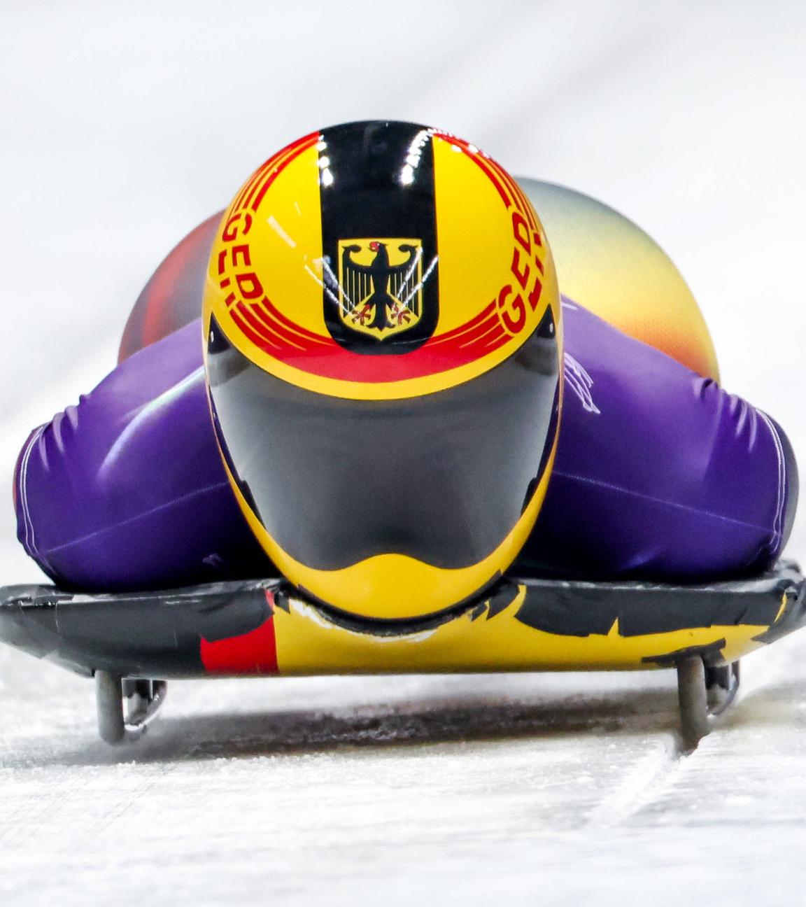 Die deutsche Skeletonfahrerrin Susanne Kreher im Lauf im Eiskanal bei den Olympischen Winterspielen 2026 in Cortina