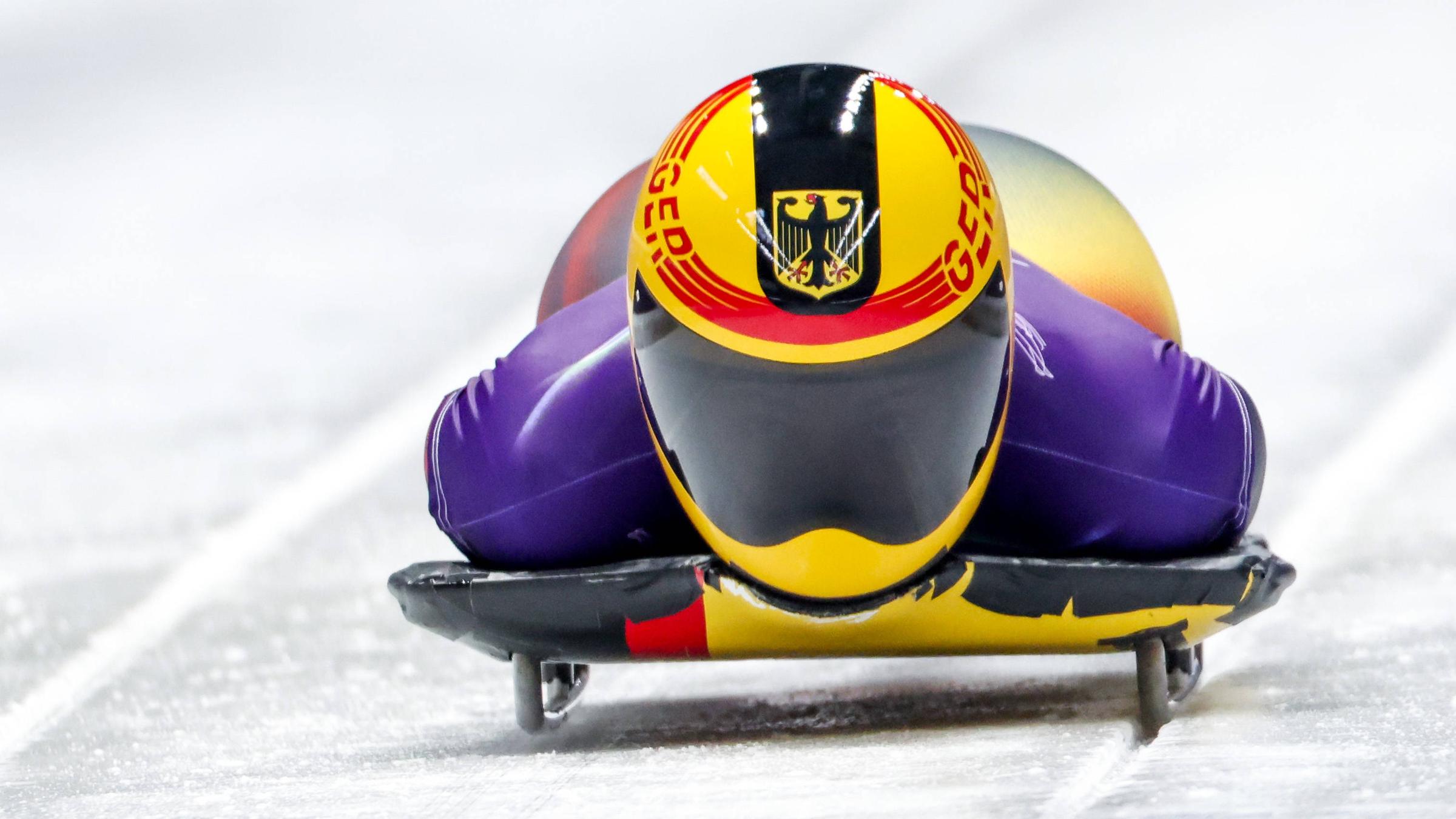 Die deutsche Skeletonfahrerrin Susanne Kreher im Lauf im Eiskanal bei den Olympischen Winterspielen 2026 in Cortina