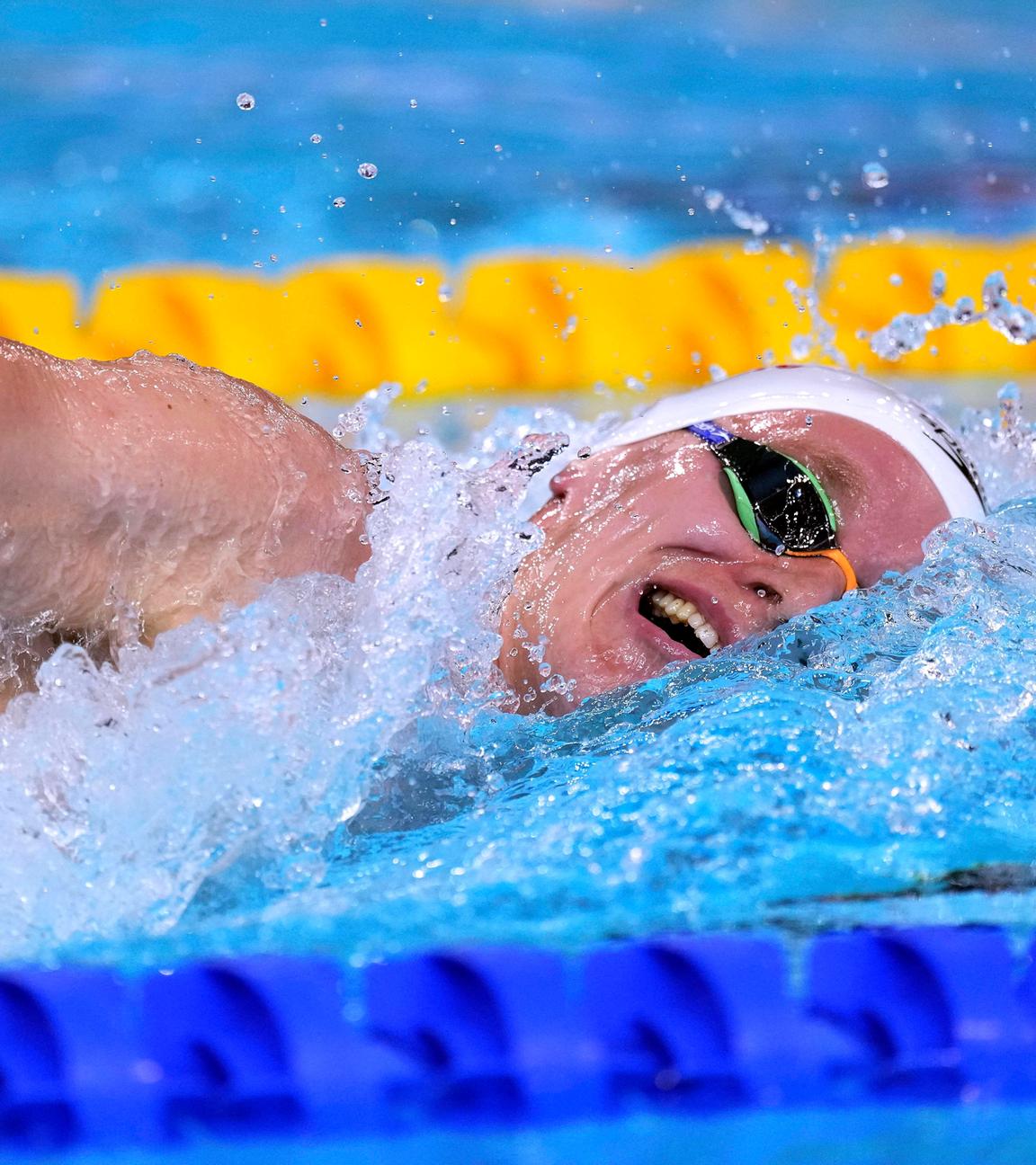 Schwimmer Sven Schwarz im 1500m Freistil-Schwimmen beim Auftauchen am 03.08.2025 in Singapur.