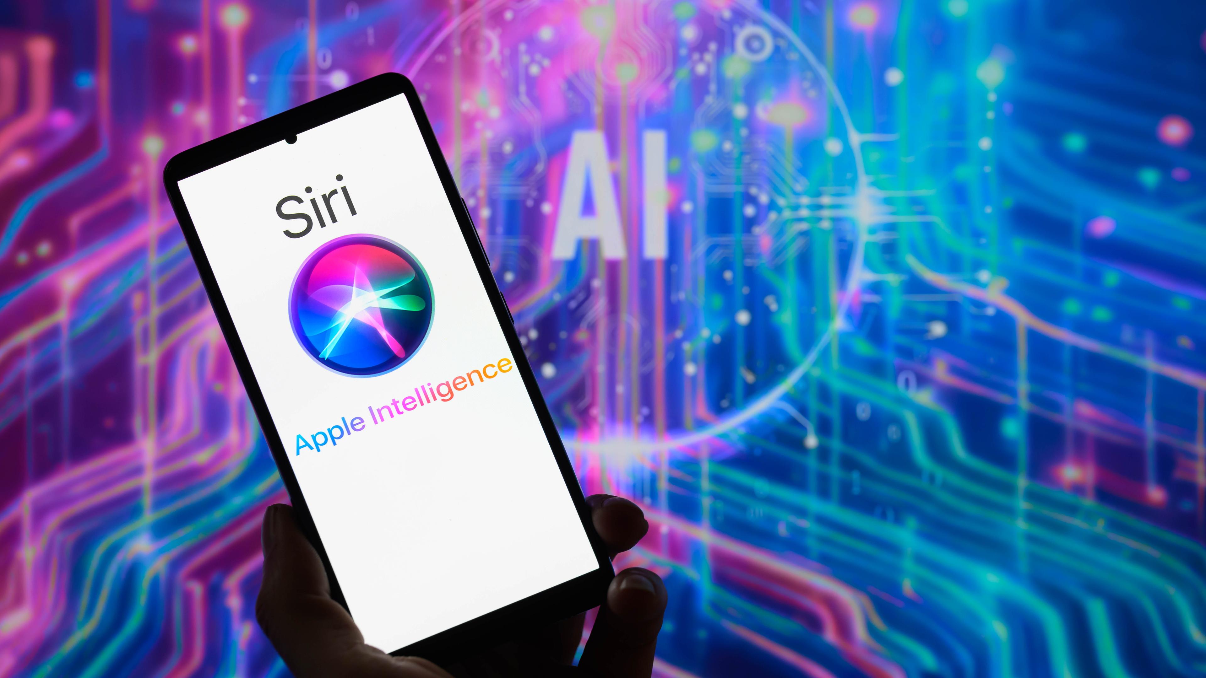 The Apple Siri AI icon is being displayed on a smartphone, in this photo illustration. Taken in Brussels, Belgium.