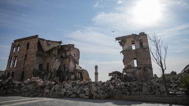 Zestörtes Haus in der Stadt Aleppo.