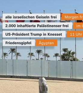 Tafel mit einem Zeitplan für die Freilassung der von der Hamas noch festgehaltenen Geiseln.