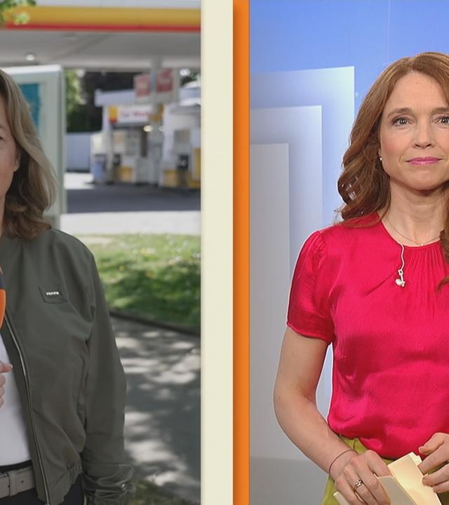 Reporterin an der Tankstelle